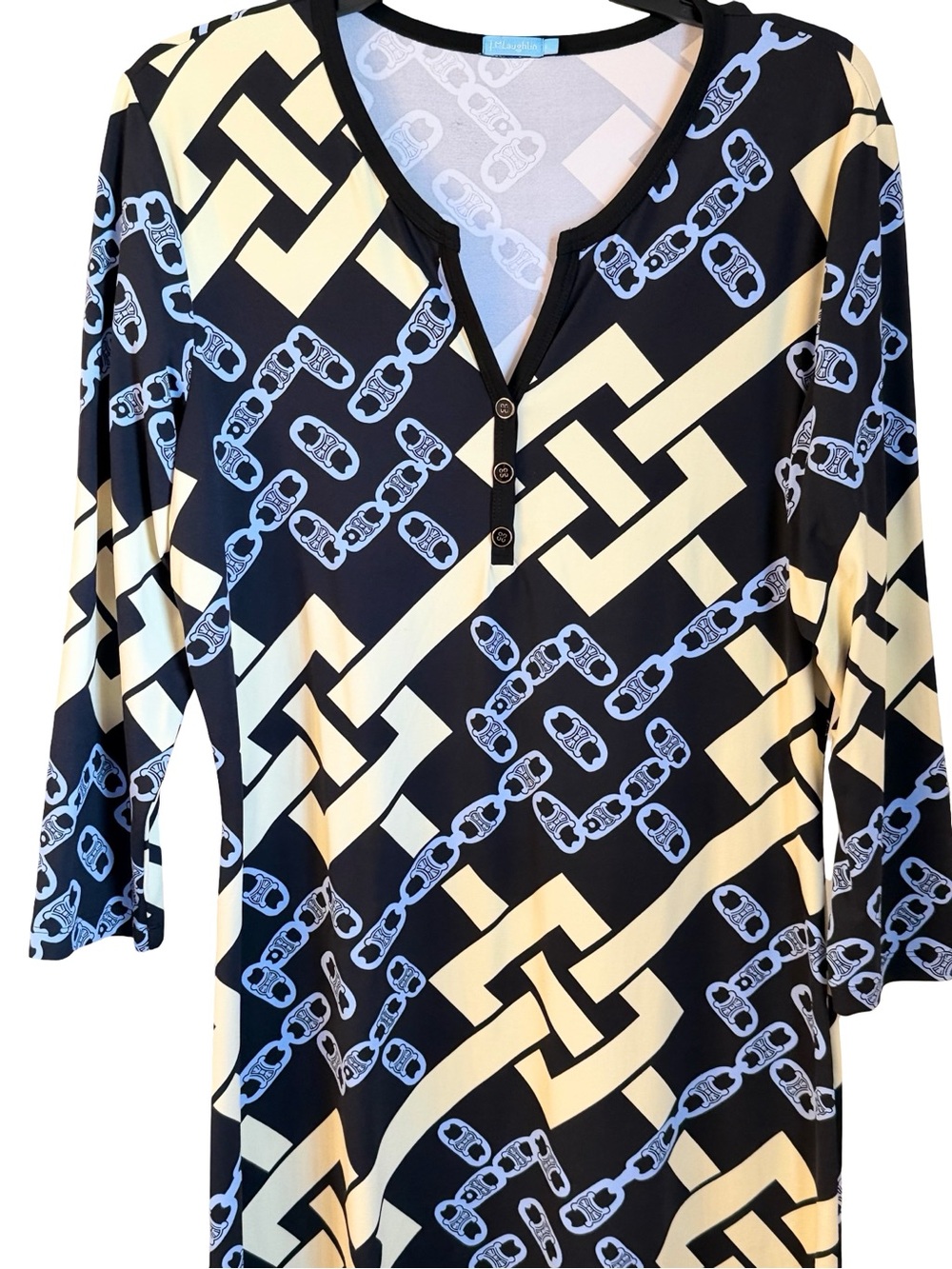 J McGlaughlin Navy & Cream Geometric Chain Print Tunic Dress - Picture 4 of 10